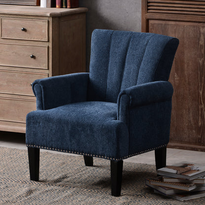 Accent Rivet Tufted Polyester Armchair,Navy Blue