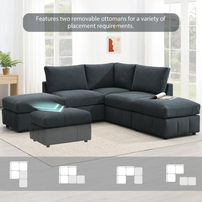 93"Modern Sectional Sofa with Vertical Stripes,5-Seat Armless Couch Set with Convertible Ottomans,Various Combinations,L-Shape Indoor Furniture for Living Room,Apartment, 2 Colors