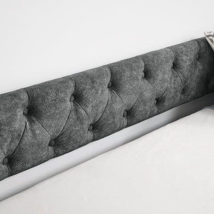 Full Size Daybed with Twin Size Trundle Upholstered Tufted Sofa Bed, with Button on Back and Copper Nail on Waved Shape Arms,Grey (80.5"x55.5"x27.5")