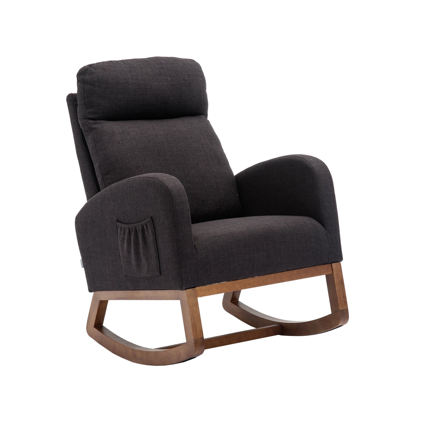 Rocking Chair, Modern Glider Chair, Recliner Armchair with Wood Legs and Side Pocket, Nursery Rocking Accent Chair with High Back for Living Room Bedroom (Black linen)