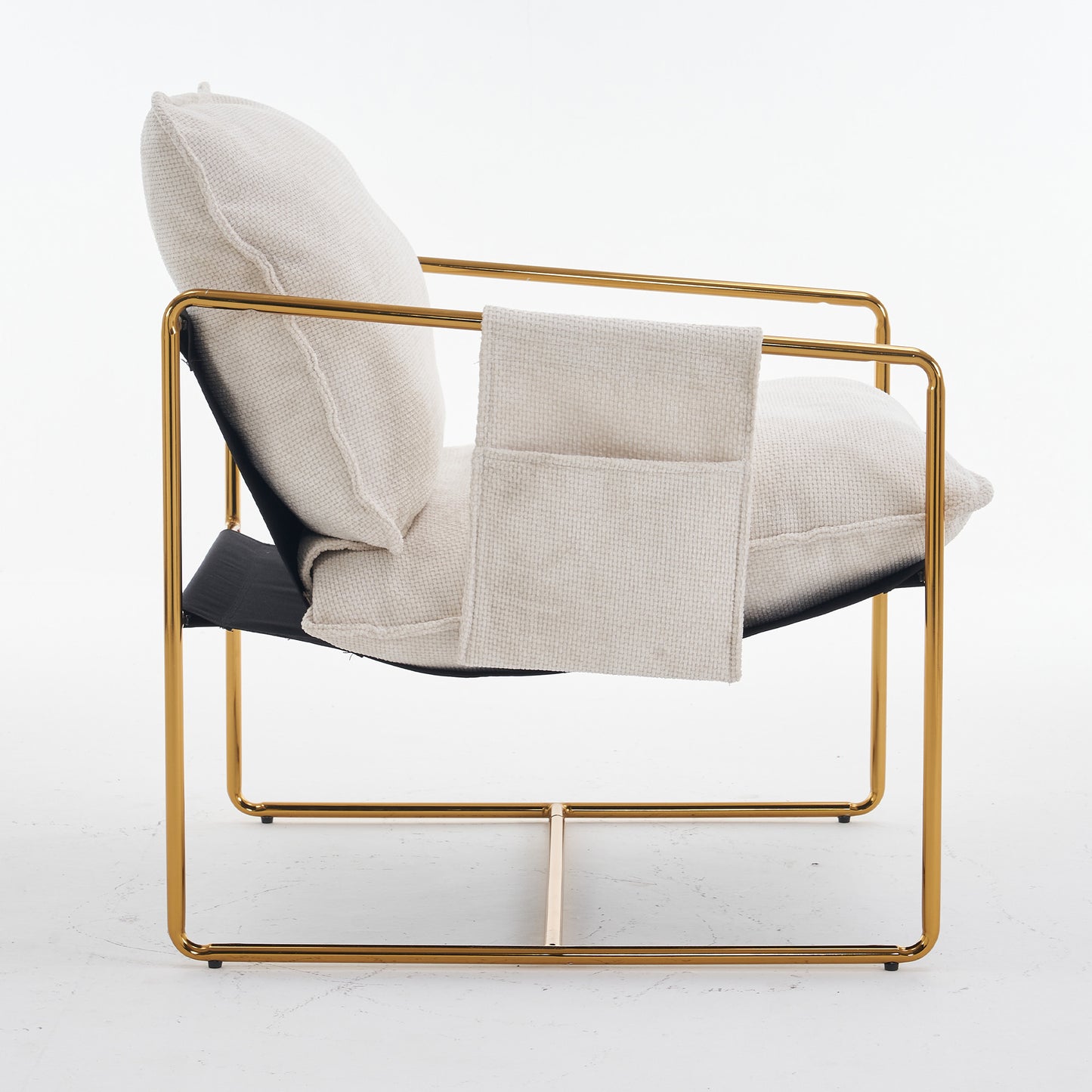 2 Chairs in 1 Box, Upholstered Hanging Armchair with Arm PocketsMetal frame, gold-plated craftsmanship, crushed foam cushions and skin-friendly woven fabric for living room and bedroom. Beige