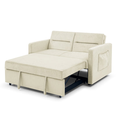 Loveseats Sofa Bed with Pull-out Bed,Adjsutable Back and Two Arm Pocket,Beige (54.5"x33"x31.5")