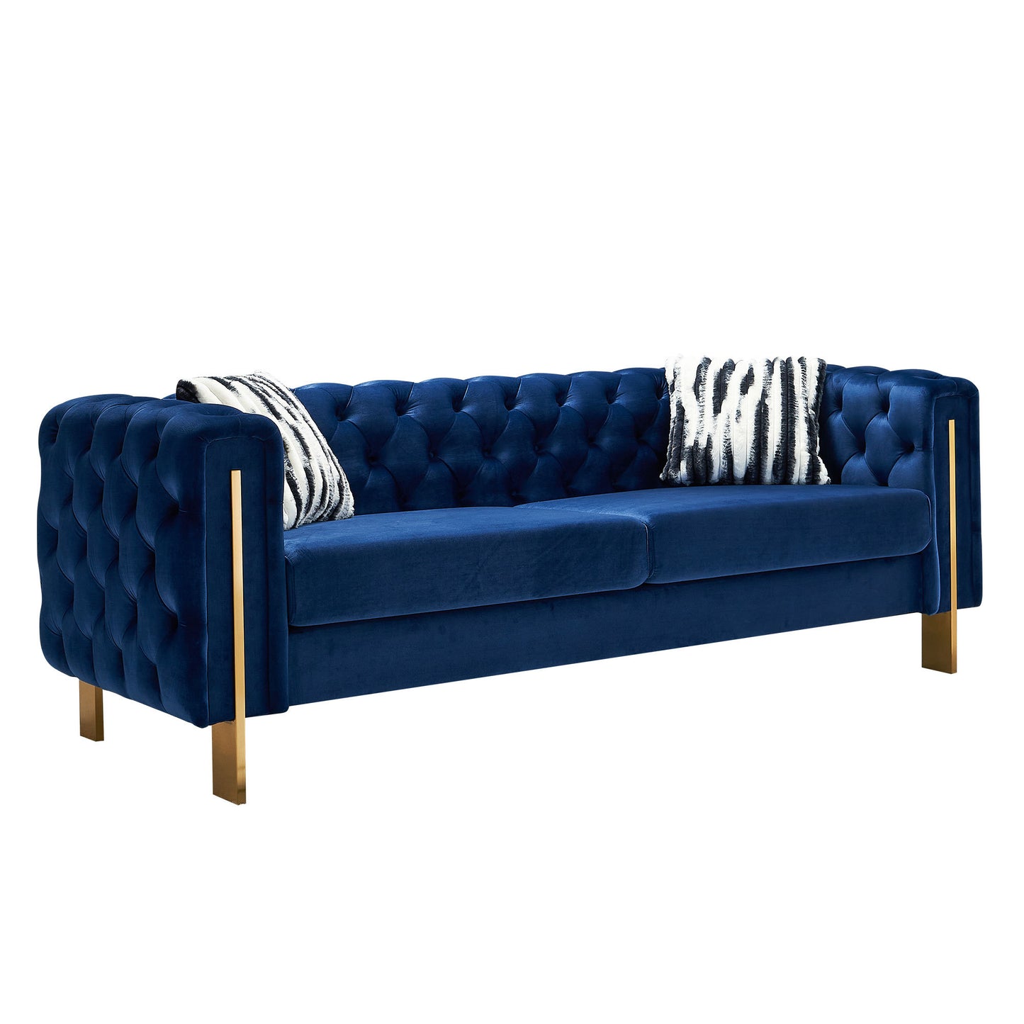 Modern Tufted Velvet Living Room Sofa, 84.25''W Couch,Blue