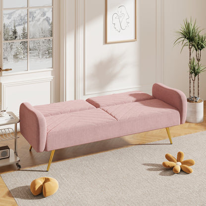 70.47" Pink Fabric Double Sofa with Split Backrest and Two Throw Pillows,Suitable for living room, apartment, home office