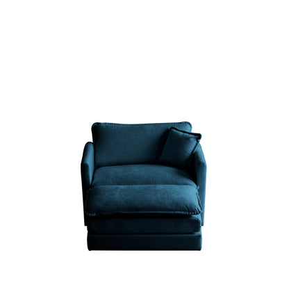 Modern Accent Chair with Ottoman, Living Room Club Chair Chenille Upholstered Armchair, Reading Chair for Bedroom, Blue Chenille