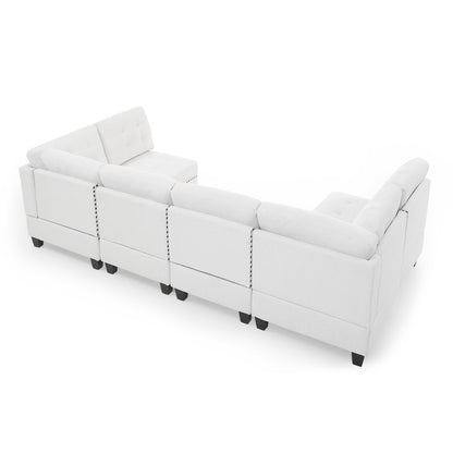 U shape Modular Sectional Sofa,DIY Combination,includes Four Single Chair and Two Corner,Ivory Chenille