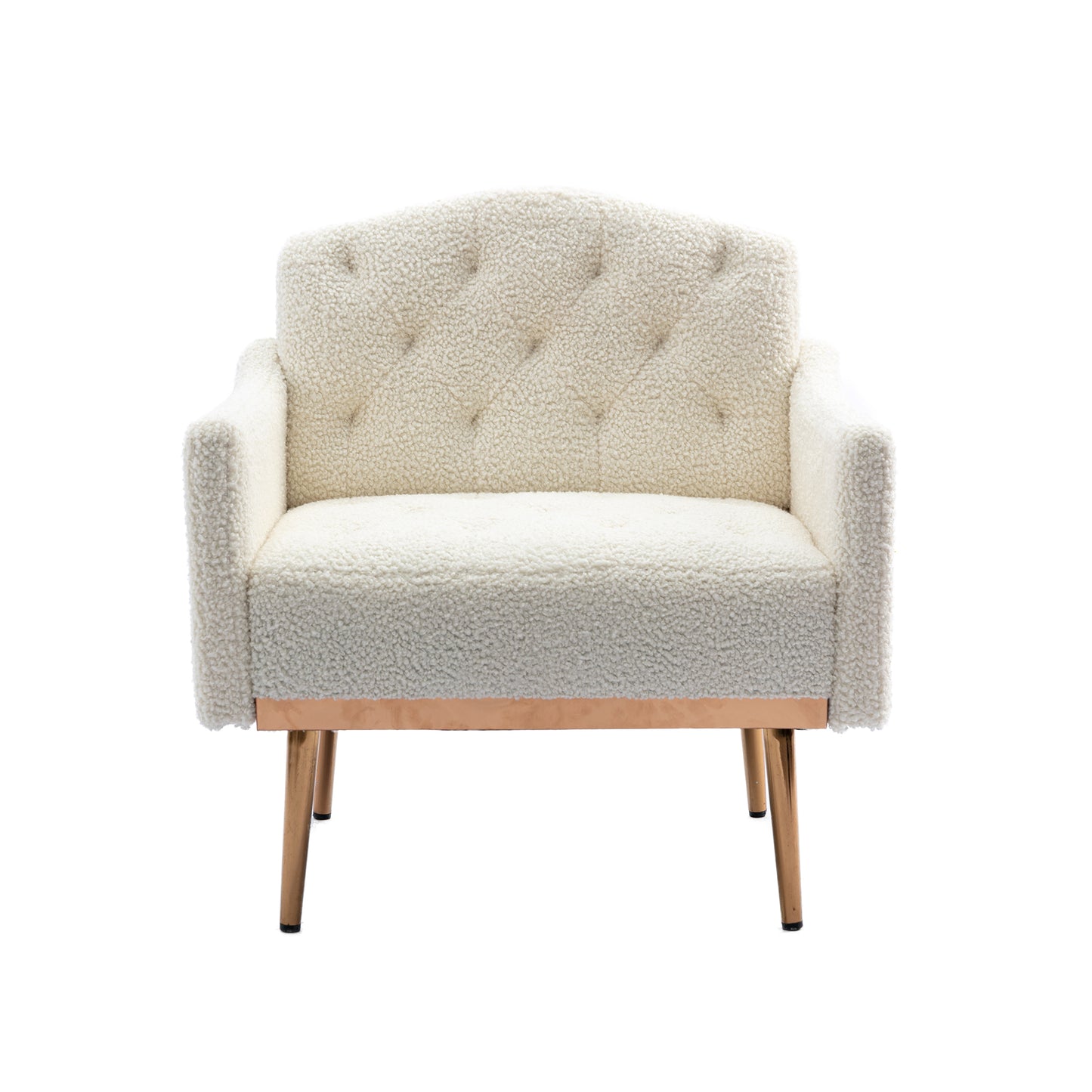 Modern Accent Chair with Arms, Tufted Decorative Fabric Armchair with Gold Metal Legs, Upholstered Reading Chair for Living Room Bedroom Office