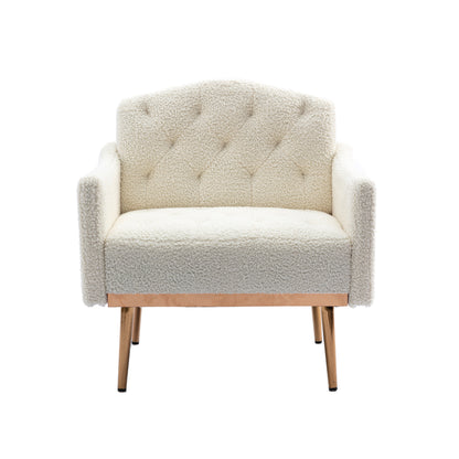 Modern Accent Chair with Arms, Tufted Decorative Fabric Armchair with Gold Metal Legs, Upholstered Reading Chair for Living Room Bedroom Office