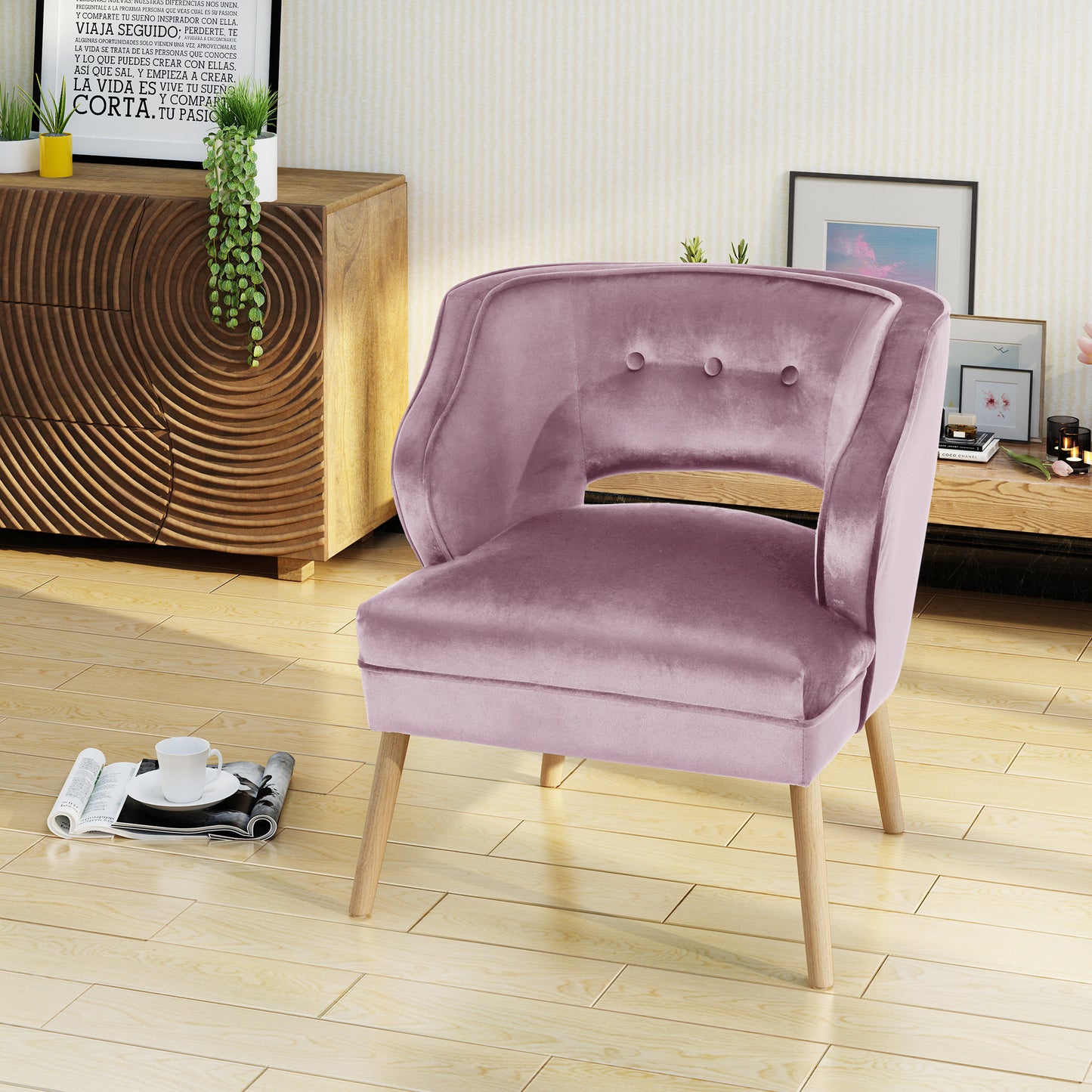 Mid Century Velvet Tufted Accent Chair, Light Lavender