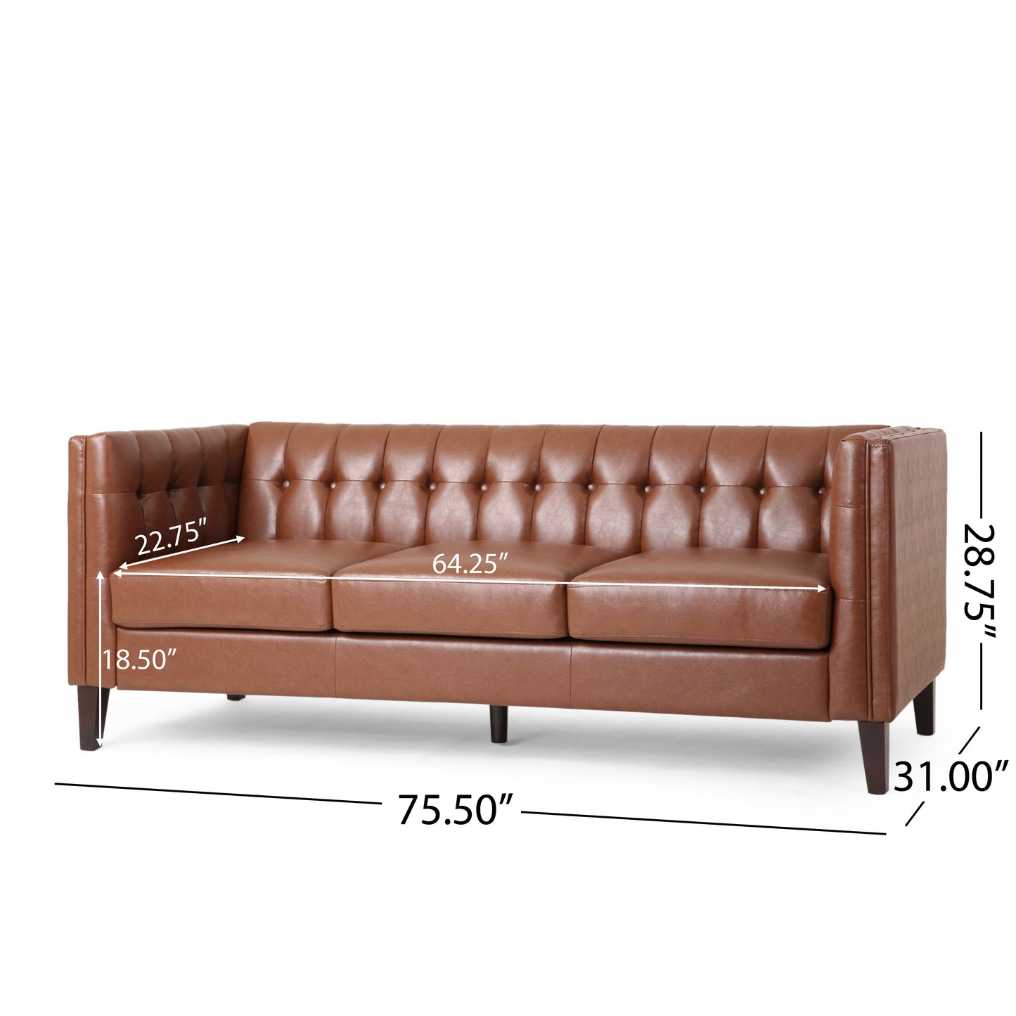 Comfy 3-seat Sofa with Tufted Back, Modern for Living Room