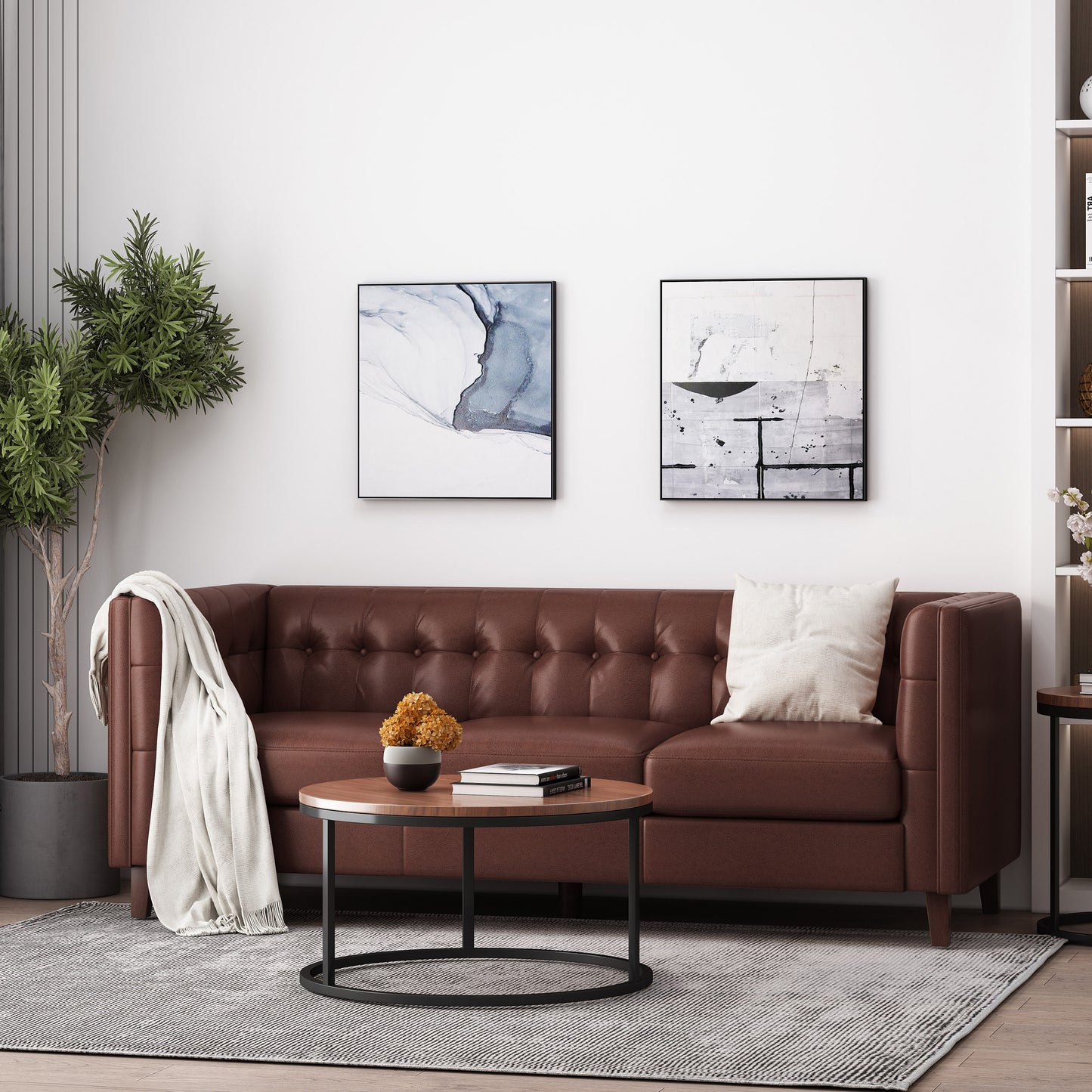 Comfy 3-seat Sofa with Tufted Back, Modern for Living Room